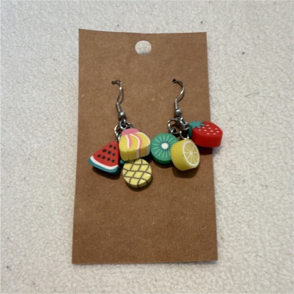Fruit Charm Dangle Drop Earrings Multicolor Plastic Metal Watermelon Pineapple